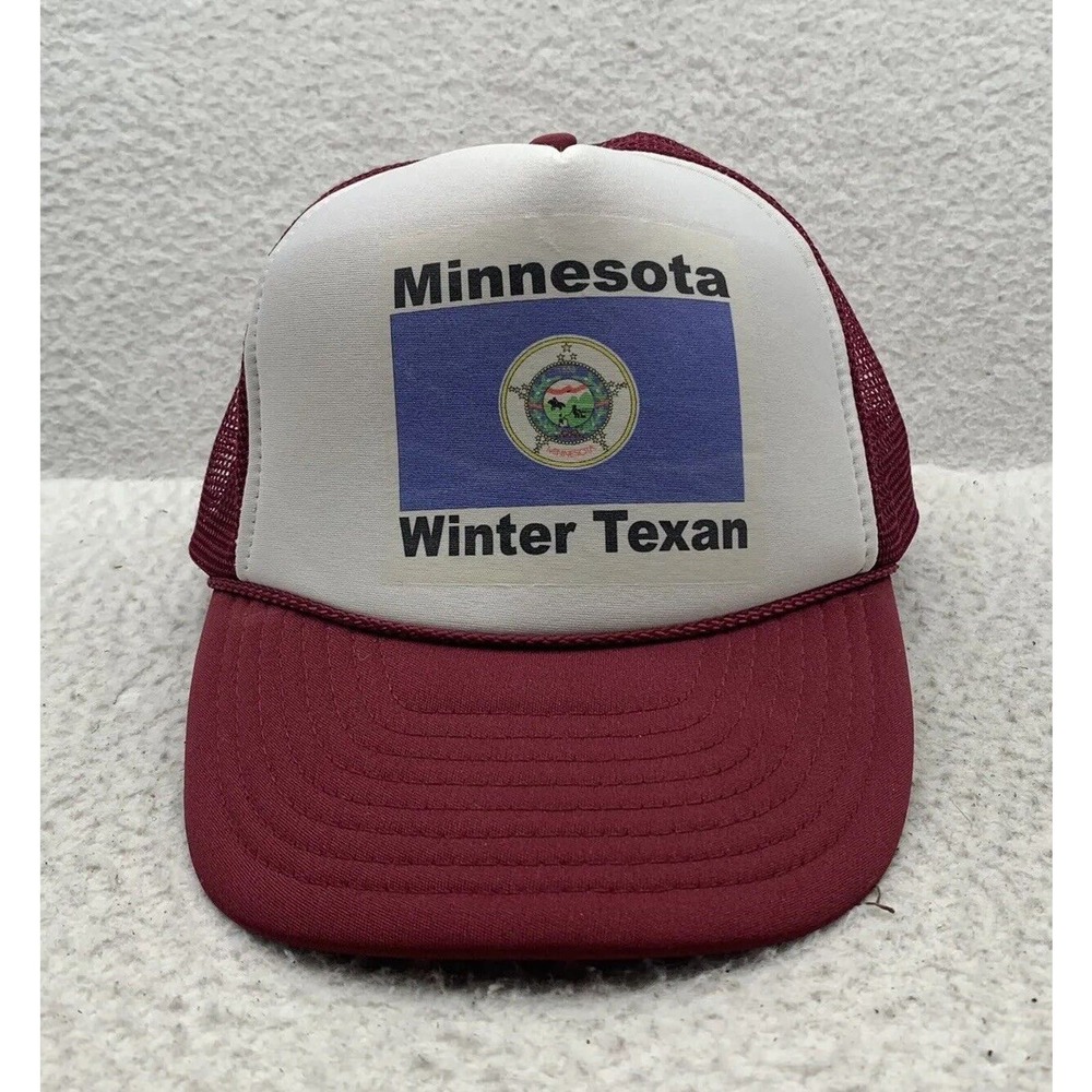 VTG Nissun Minnesota Winter Texan Trucker Hat Snapback‎ Red White Foam Rope Dad
